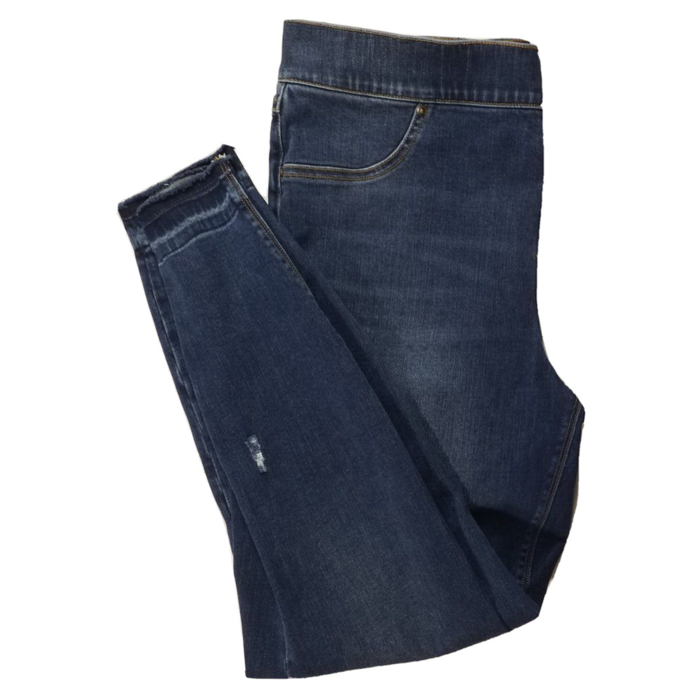 Spanx Womens Distressed Denim Skinny Raw Hem Jeans Distressed Medium Wash Sz XL